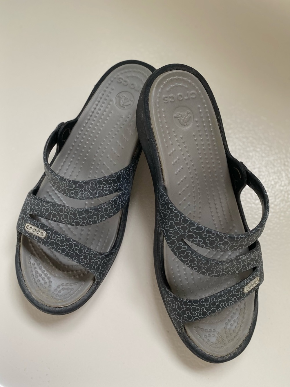 CROCS Dark Gray Mickey Mouse Print Slide Sandals